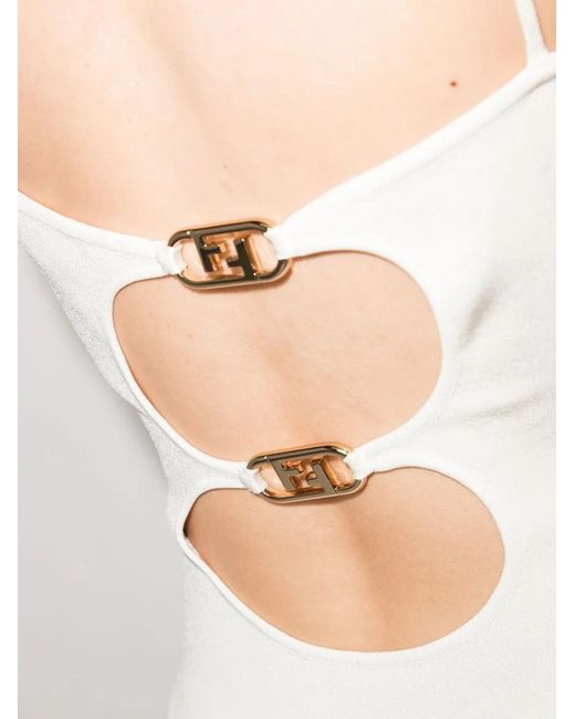 Fendi White Spaghetti-Strap Square-Neck Dress