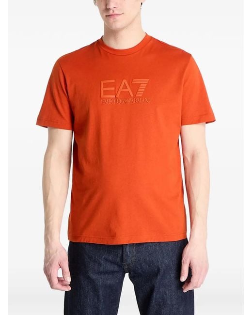 EA7 Orange Embossed Logo T-Shirt for men