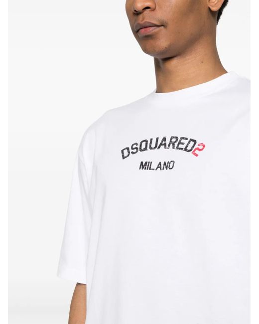 DSquared² White Logo-Print Cotton T-Shirt for men
