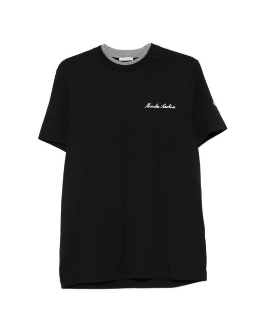 Moncler Black Embroidered Logo And Double Crew Neckline Cotton T-Shirt for men