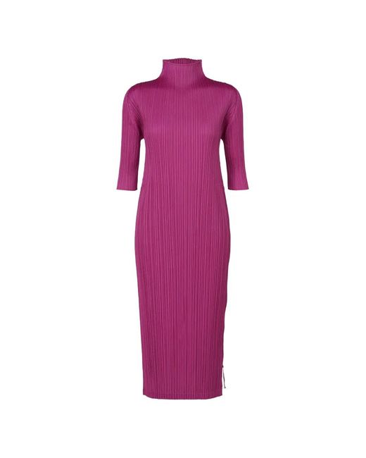Pleats Please Issey Miyake Purple Pleated High-Neck Dress