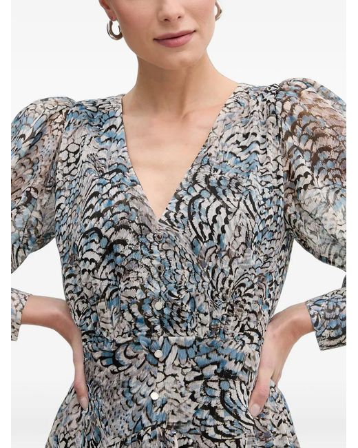 Morgan Gray Resky Feather-Print V-Neck Mini Dress