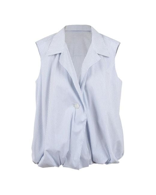 BALOSSA Blue Kyma Striped Bubble-Hem Top