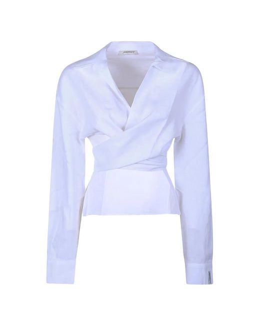 hinnominate Blue Wrap-Style Linen Blouse