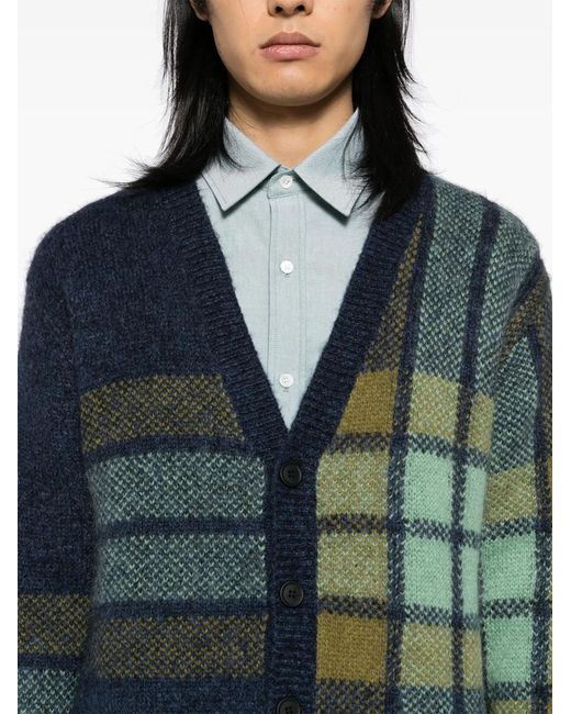 Maison Kitsuné Blue Checked Intarsia Cardigan for men