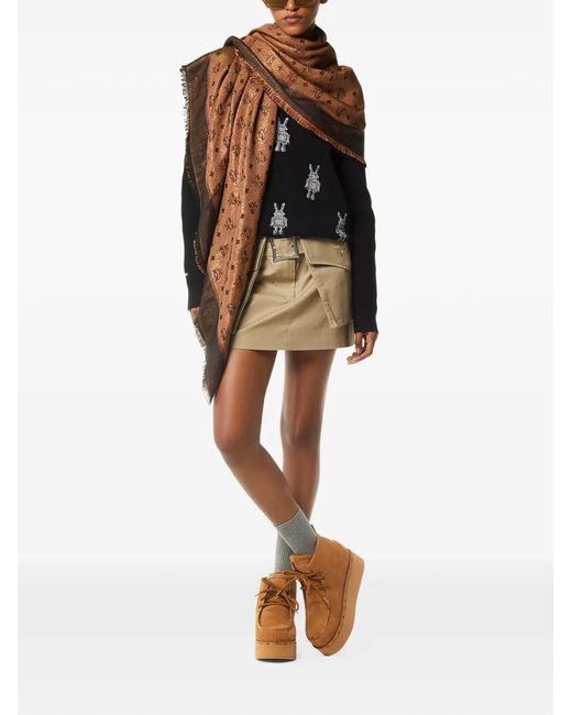 MCM Brown Monogram-Pattern Shawl