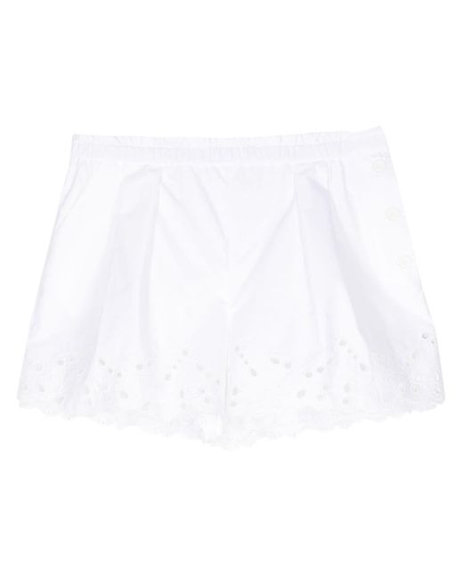 Dice Kayek White Embroidered Cotton Shorts