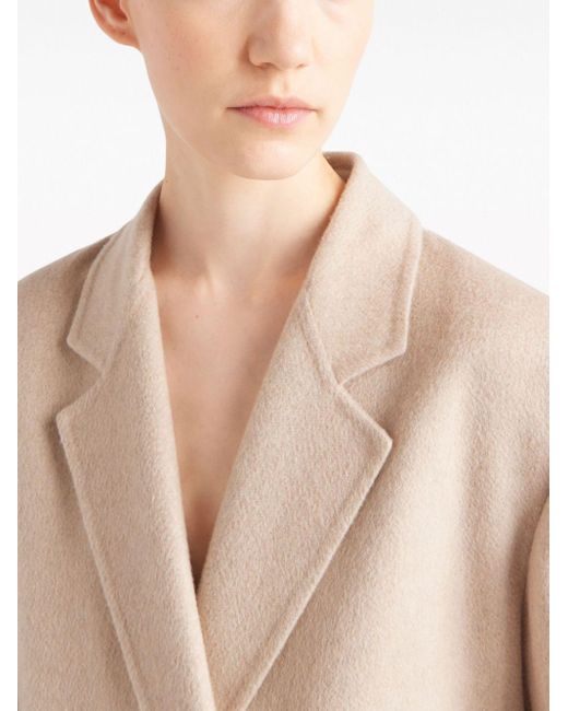 Prada Natural Double-Breasted Velour Cashmere Coat