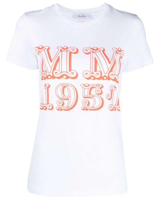 Max Mara White T-shirt Aus Baumwolljersey Mit Logodruck "mincio"