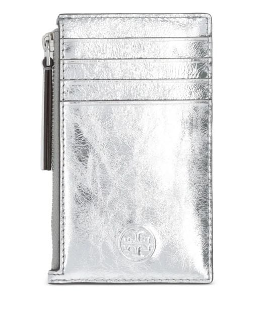 Tory Burch White Embossed-Logo Leather Cardholder