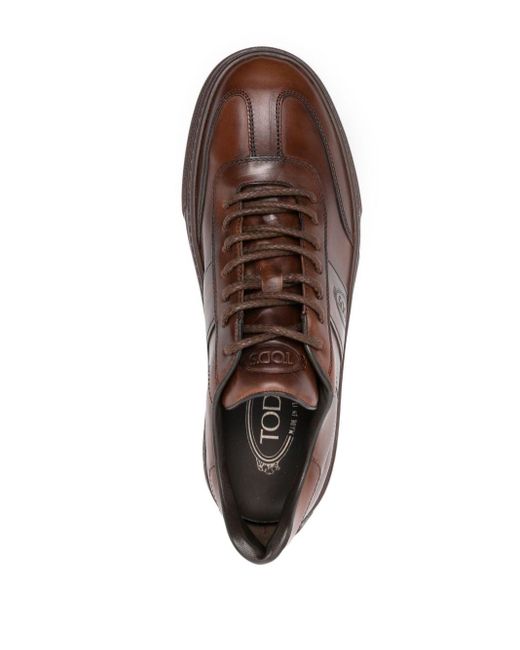 Tod's Brown Logo-debossed Leather Sneakers for men