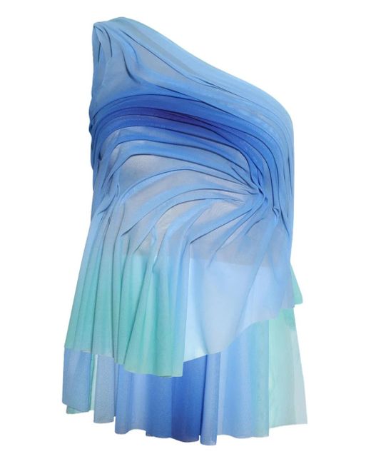 DI PETSA Blue Wetlook Gradient One-Shoulder Top