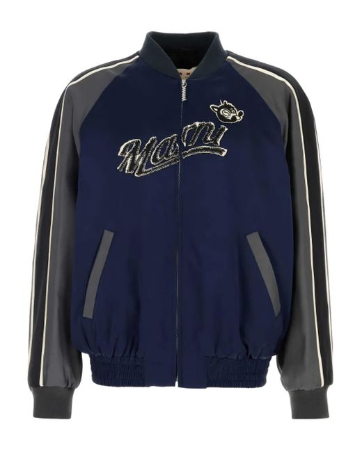 Marni Blue Satin Bomber Jacket for men