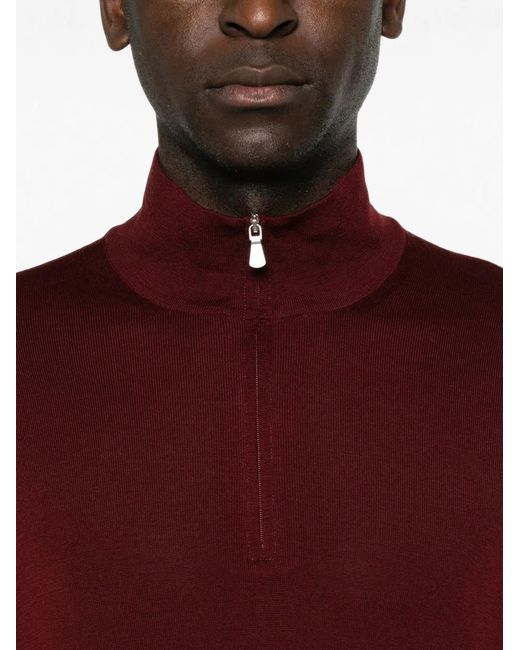 Gran Sasso Red Quarter-Zip Wool Sweater for men