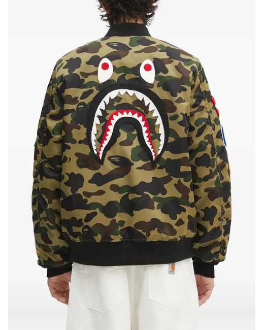 A Bathing Ape 1St Camo Shark Ma-1 Bomberjack Met Borduurwerk in het Green voor heren