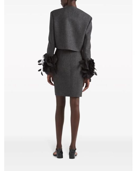 Prada Black Feather-Trimmed Wool Cropped Jacket