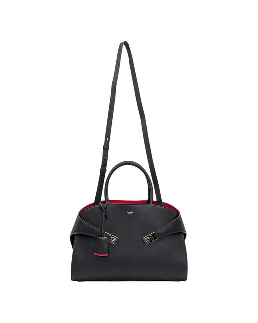 Ferragamo Black Small Hug Logo-Stamp Leather Tote Bag