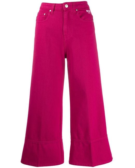 MSGM Denim Wide-leg Cropped Jeans in Pink - Lyst