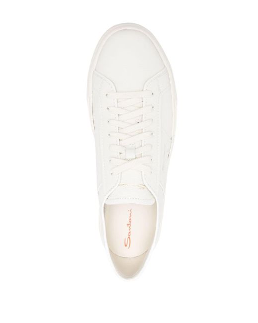 Santoni Leren Sneakers Met Logoprint in het White voor heren