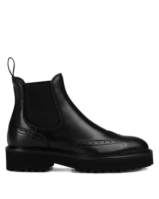 Doucal's Black Wingtip Chelsea Leather Boots