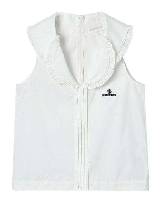 ShuShu/Tong White Ruffled-Collar Sleeveless Top