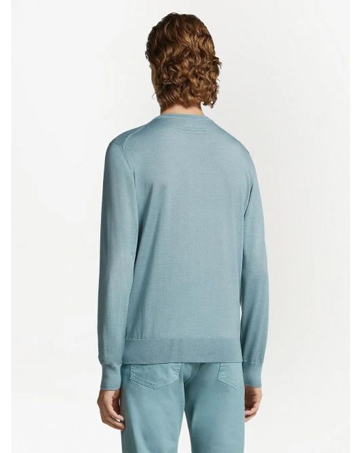 Zegna Blue Cashseta Crew-Neck Jumper for men