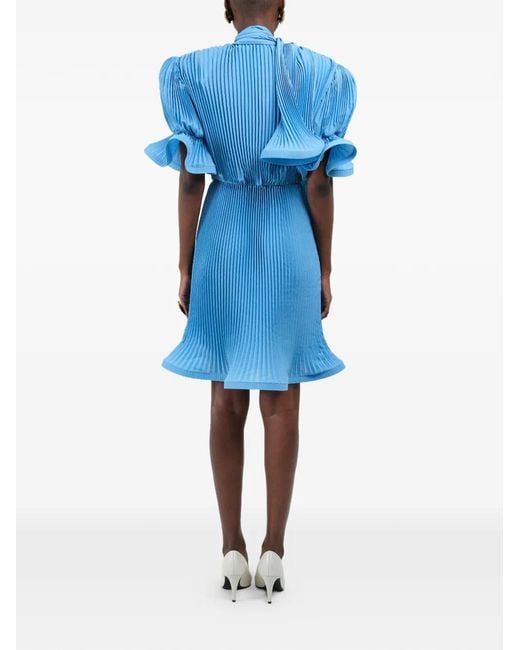 ROWEN ROSE Blue Pleated Puffy Midi Dress