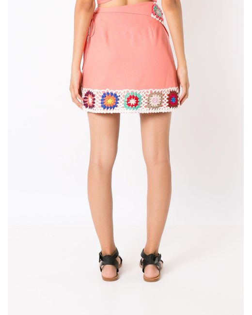 Olympiah Pink Crochet Wrap-front Mini Skirt