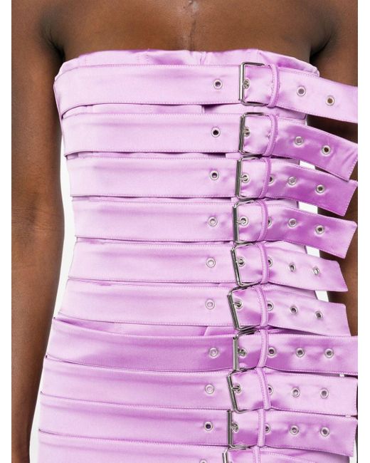 GIUSEPPE DI MORABITO Pink Decorative Buckle-detail Satin Dress