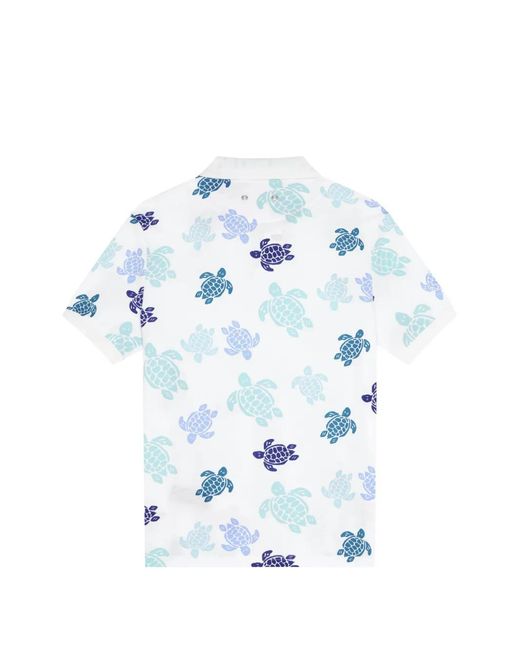 Vilebrequin Blue Cotton Piqué Polo Shirt With Contrasting All-Over Ronde Des Tortues Print for men