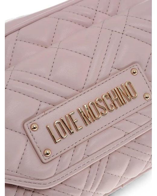 Moschino Pink Love Quilted Logo-Plaque Shoulder Bag
