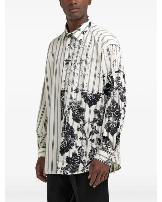 Roberto Cavalli White Broccato-Print Striped Shirt for men
