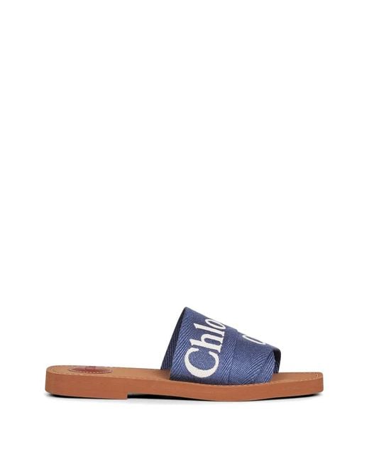 Chloé Blue Woody Logo-Print Sandals