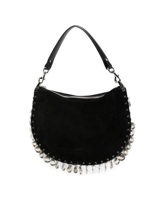 Isabel Marant Black Oskan Coin-Embellished Suede Shoulder Bag