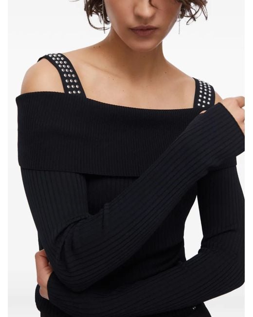 Liu Jo Black Off-The-Shoulder Stud Sweater