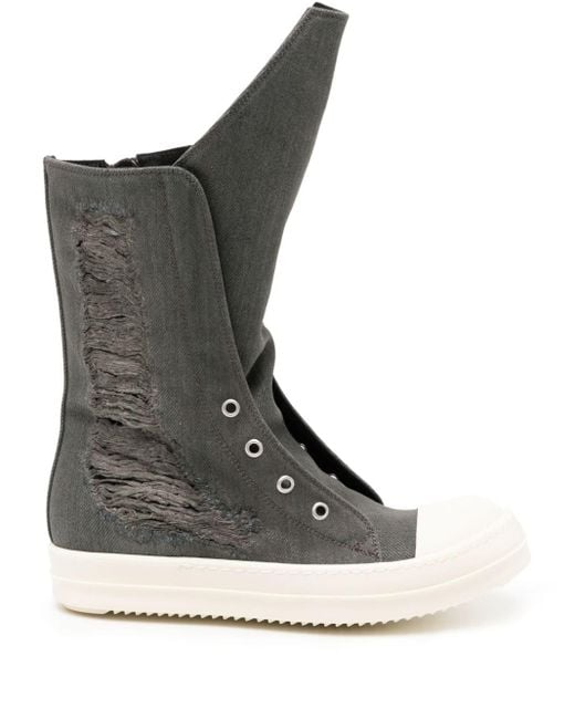 Rick Owens Black Distressed Sneaker Boots