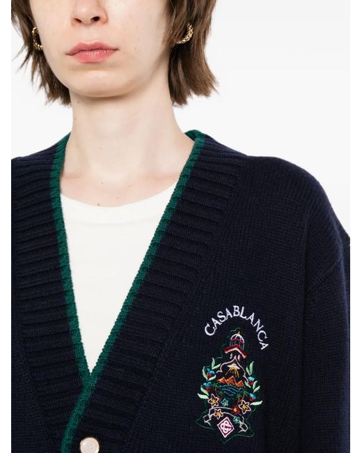 Casablanca Blue Logo-Embroidered Cardigan