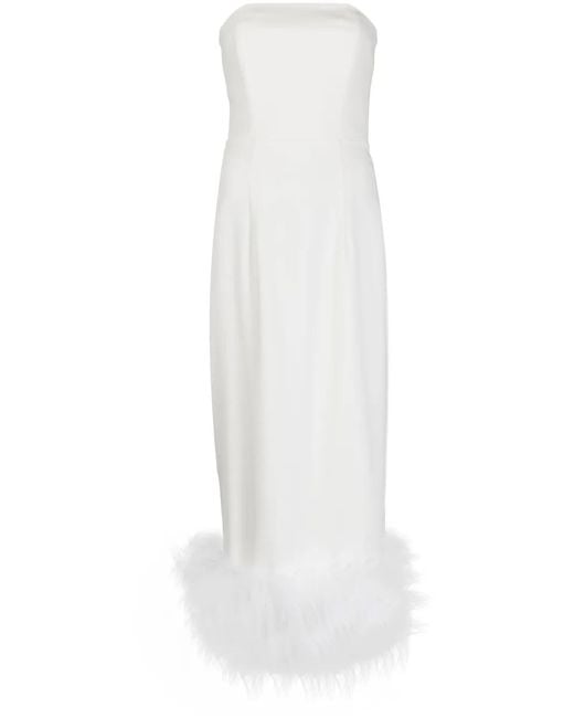 16Arlington White Minelli Feather Trim Midi Dress - Women's - Polyester/spandex/elastane/ostrich Feather
