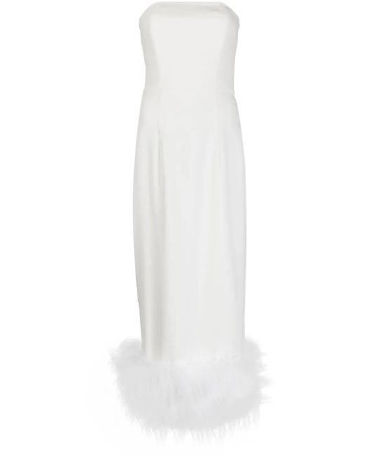16Arlington White Minelli Feather Trim Midi Dress - Women's - Polyester/spandex/elastane/ostrich Feather