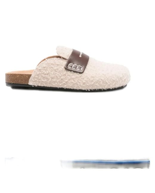 J.W. Anderson White Leather-Detail Shearling Mules