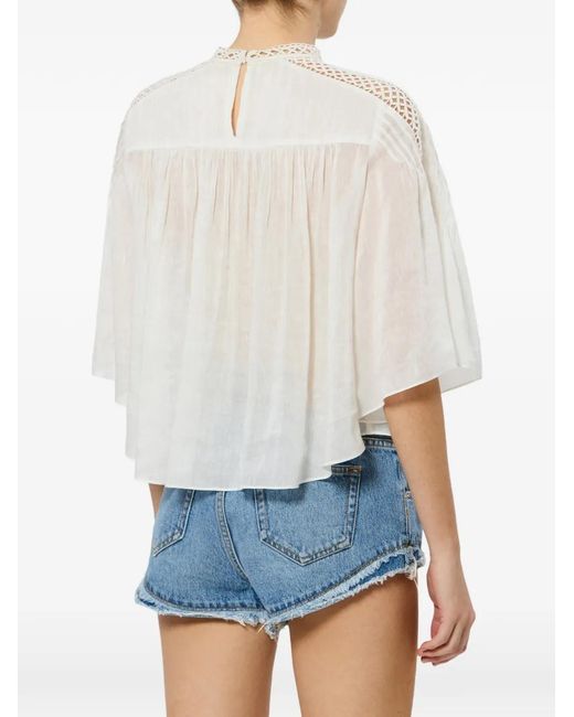 Isabel Marant White Parina Crochet-Trimmed Pleated Blouse
