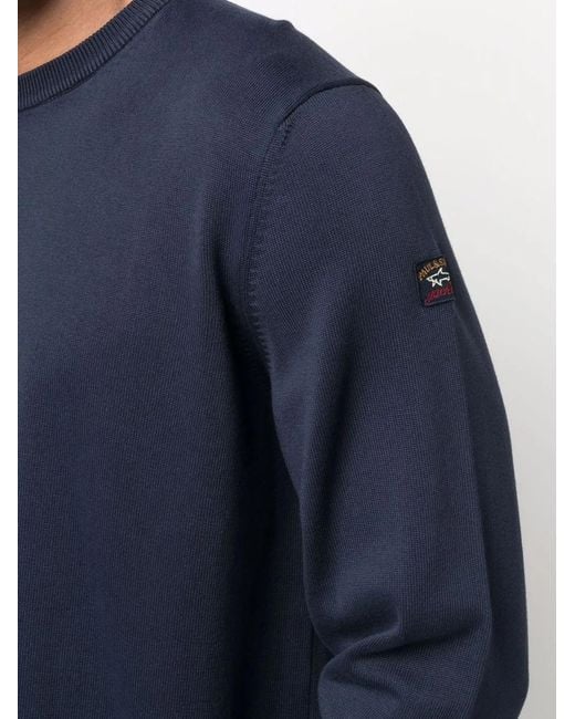 Paul & Shark Blue Logo-Patch Crew Neck Jumper for men