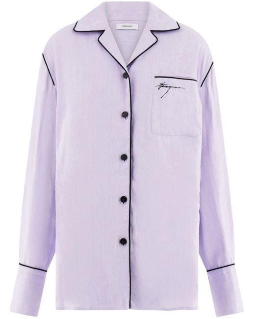Ferragamo Purple Logo-embroidered Pyjama Shirt