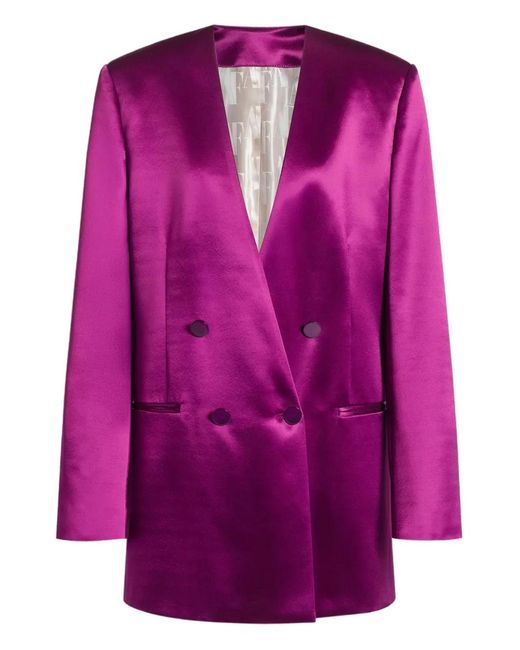 Alberta Ferretti Purple Double-Breasted Shiny Satin Jacket With Finish