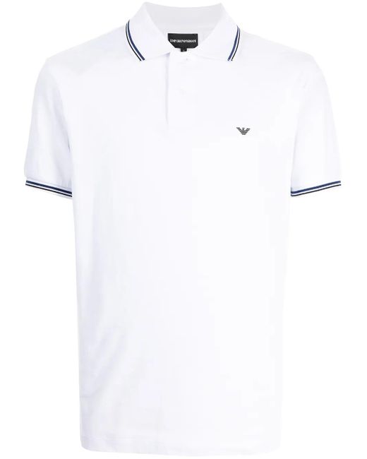 Emporio Armani White Embroidered Logo Polo for men