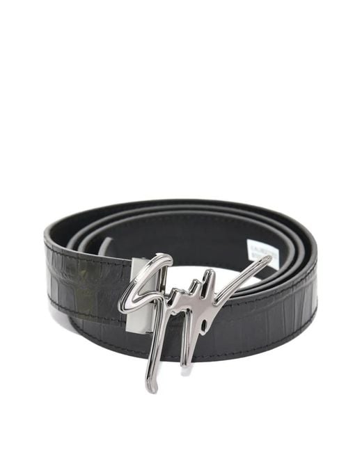 Giuseppe Zanotti Black Crocodile-Embossed Logo-Buckle Belt for men