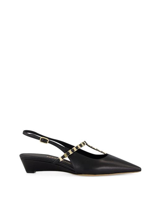 Ferragamo Black Ardea Chain-Link Slingback Pumps