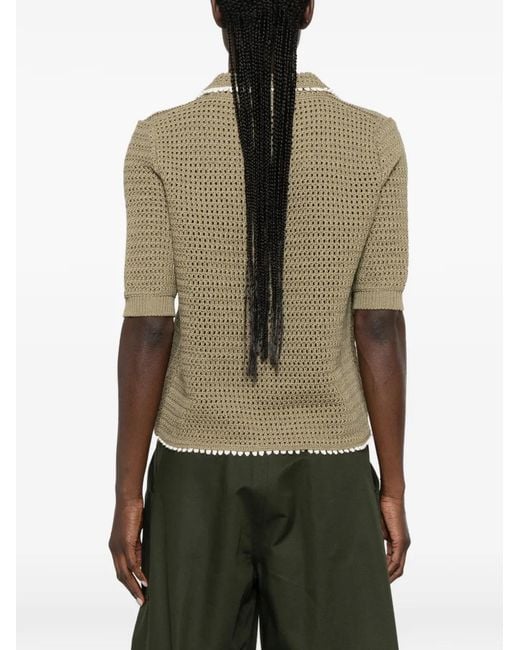 Fabiana Filippi Natural Crochet-Knit Short-Sleeve Sweater