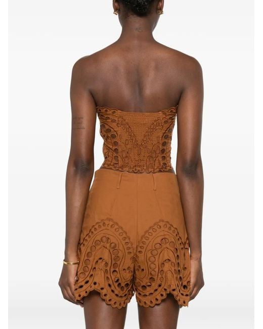 Charo Ruiz Brown Kai Embroidered Strapless Top