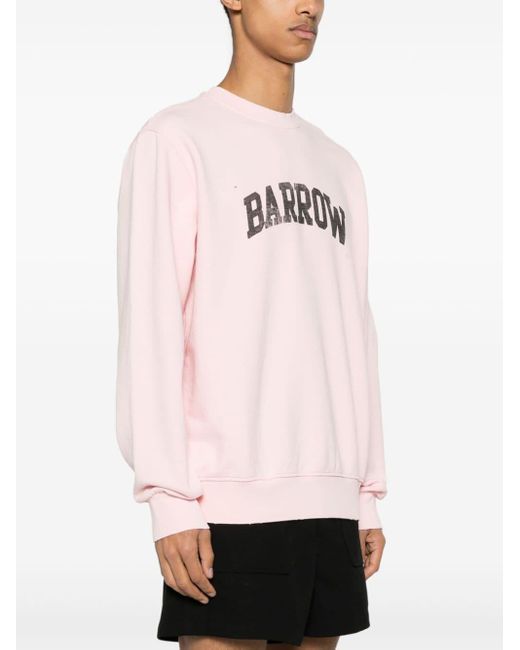 Barrow Pink Logo-print Distressed Sweatshirt